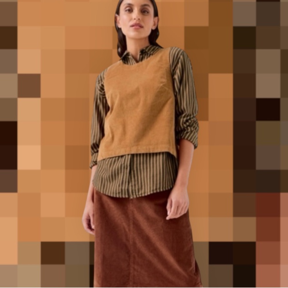 PACT MODERN CORDUROY BUTTON BACK TANK SIZE LARGE IN CAMEL - Picture 9 of 16